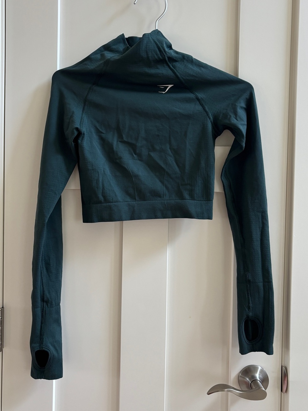 Gymshark Womens Vital Seamless Long Sleeve Crop Top Teal Green Size S